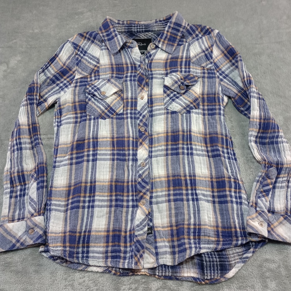 Rails Kendra Plaid‎ Shirt Womens Sz M Medium Blue 100% Cotton Cozy Comfort